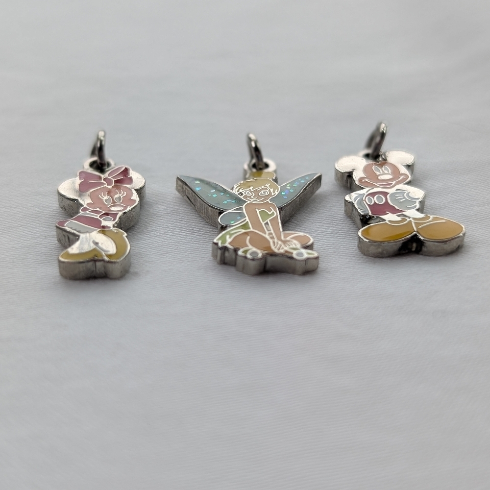 Vintage Disney Double Sided Enamel Charms Mickey Minnie Tinkerbell - Picture 2 of 7